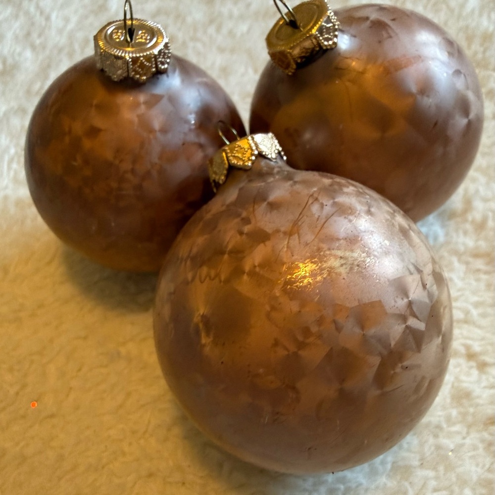 Holiday Glass Ornament Set - Metallic Brown Christmas Baubles